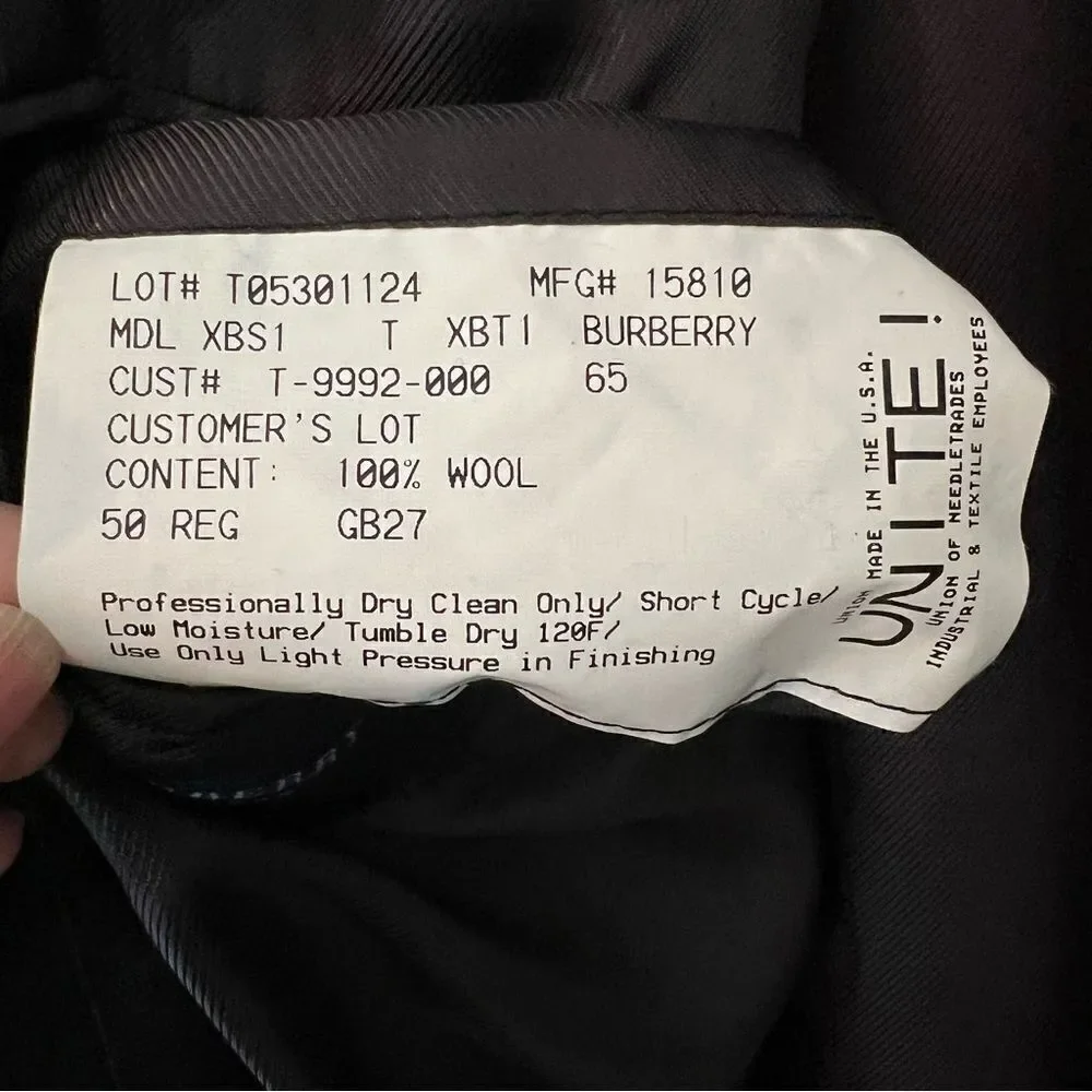 Burberry London Suit Jacket Men's Black Pin Stripe Wool 2 Button Size 40R Flaw